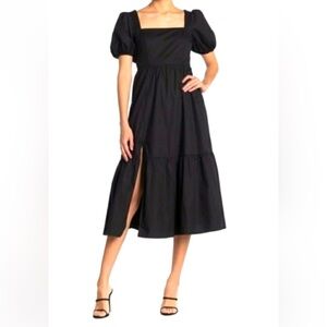 ASTR THE LABEL Poplin Puff Sleeve Tiered Midi Dress